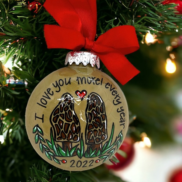 Morel Mushroom Christmas Ornament: "I Love You Morel Every Year" - Handmade - Picture 8 of 8